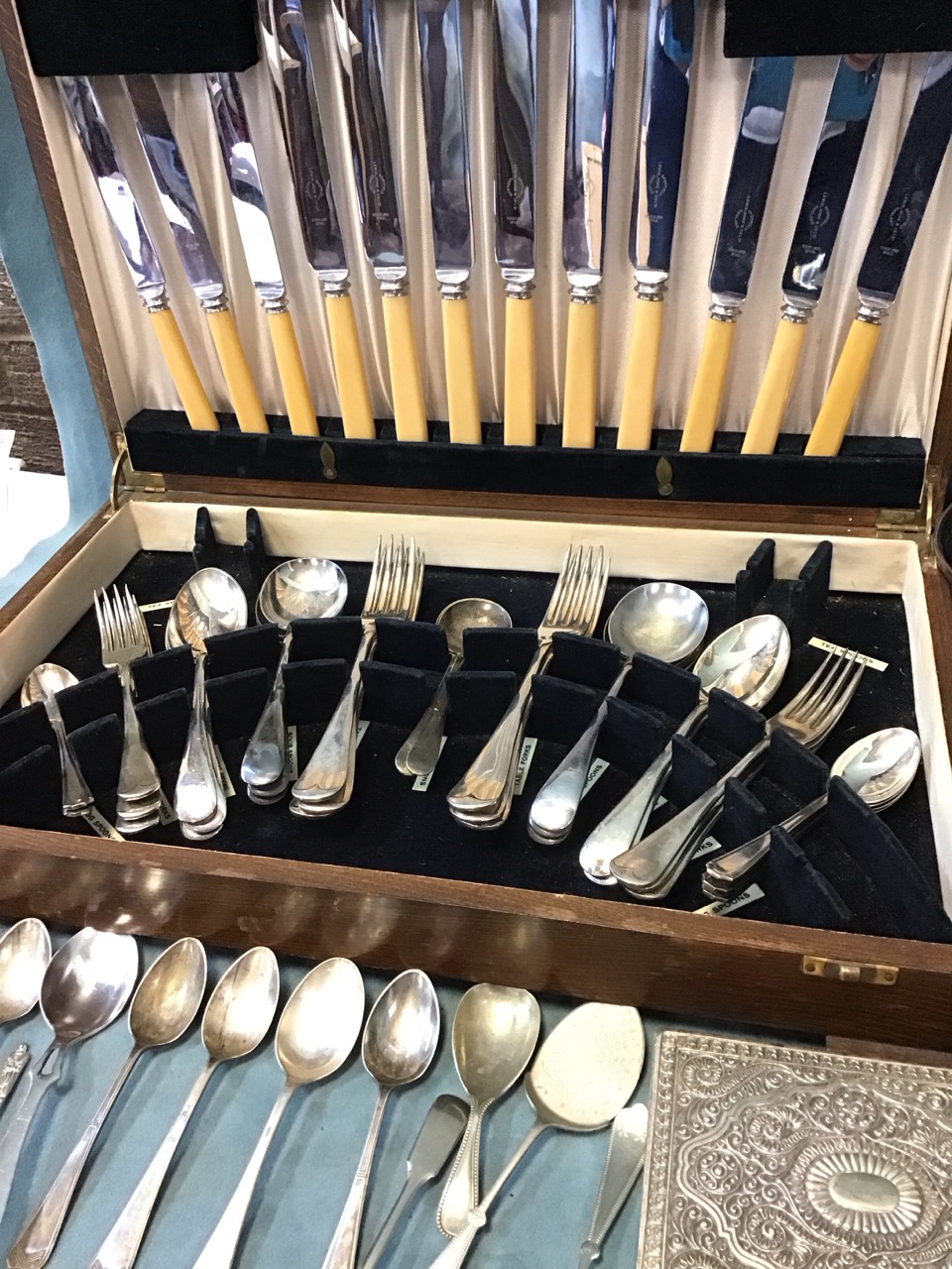 Miscellaneous silver plate - a Victorian wine coaster, a pair of salad servers with Wedgwood - Image 2 of 3