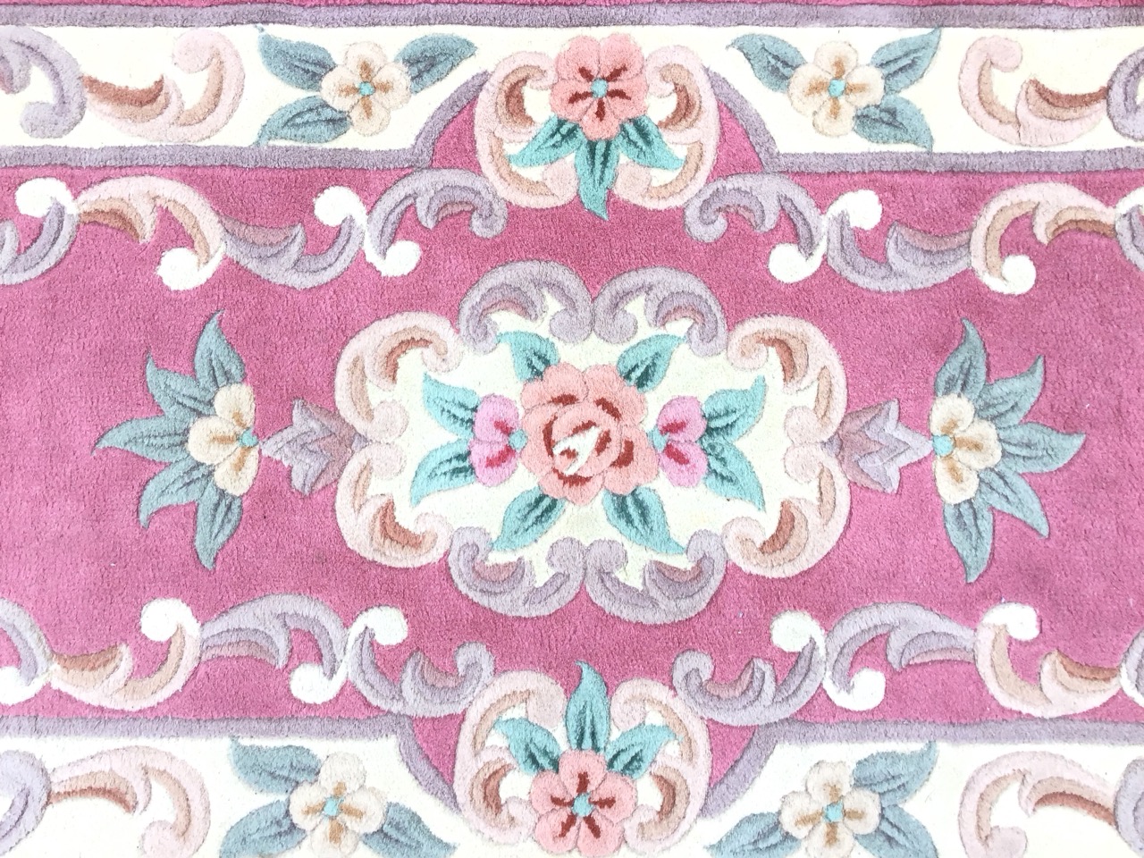 A set of three Chinese wool aubusson style rectangular runners with central floral medallions on - Image 2 of 3