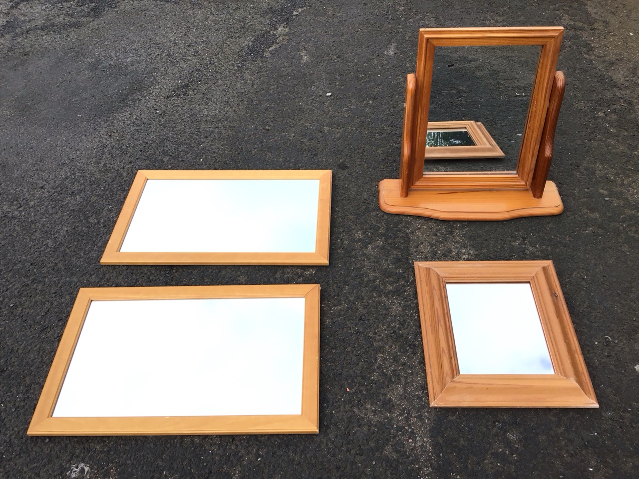 Four modern rectangular pine framed mirrors - a dressing table on a shaped stand, a small wall - Image 3 of 3