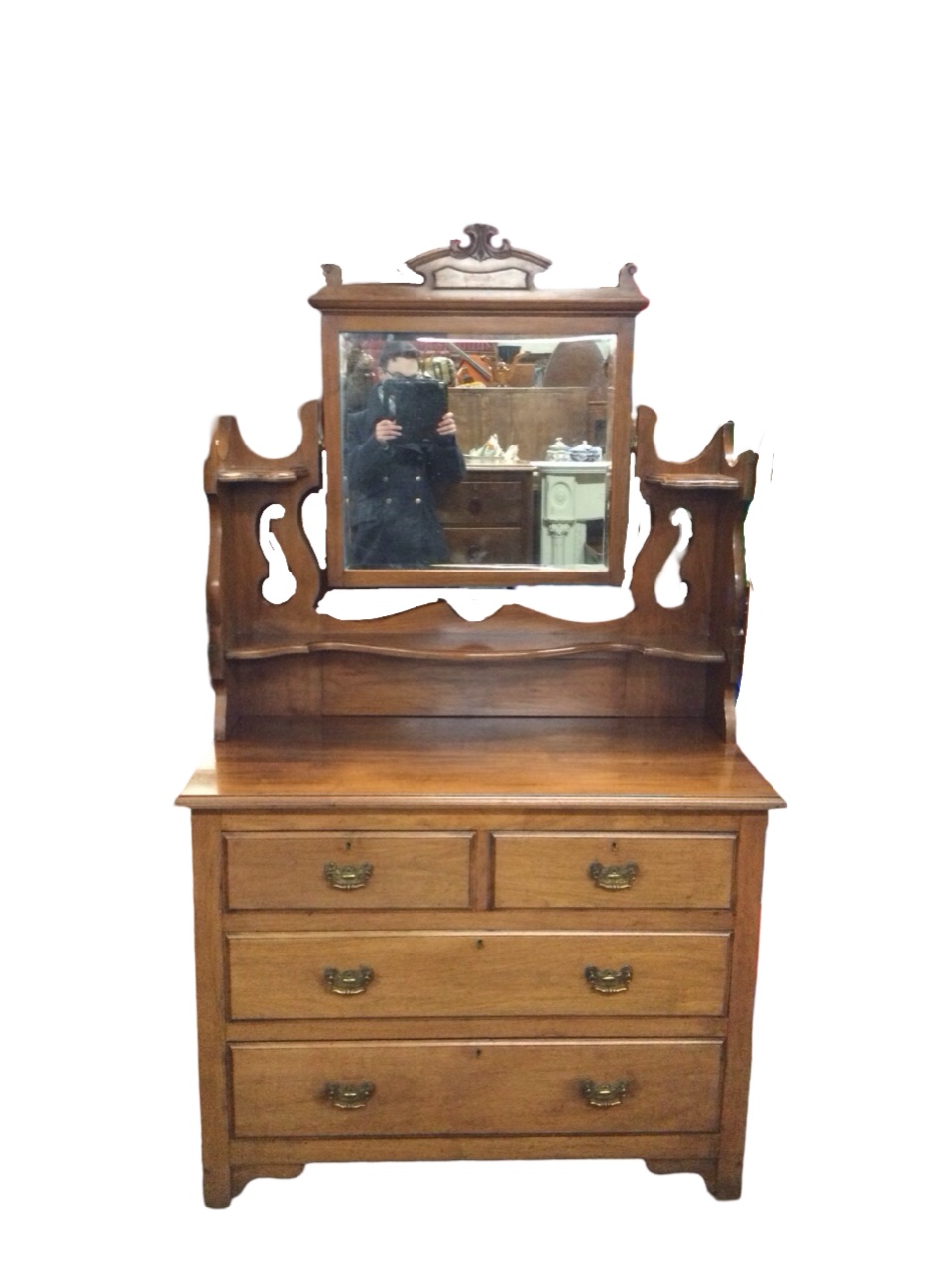 An Edwardian mahogany CWS Pelaw wardrobe and dressing table, the robe with pediment and moulded - Image 2 of 3