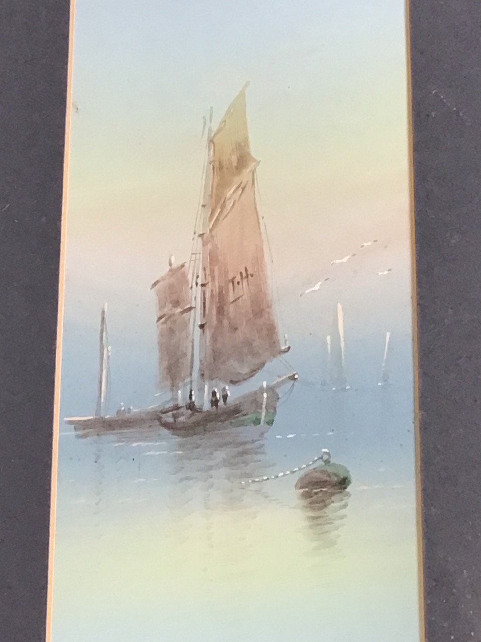 Frank Holme, watercolours, a pair, sailing boats at sea with gulls, signed in pencil, mounted & - Image 3 of 3