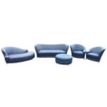 A contemporary Italian leather suite by Melandas, with chaise longue, sofa, pouffe, and pair of