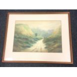 Richard Yates, watercolour, landscape with figure on track, signed and dated 1913, labelled to verso
