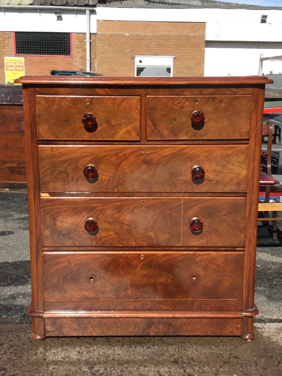 A Victorian mahogany chest of drawers with rounded moulded top above two short and three long - Image 2 of 3