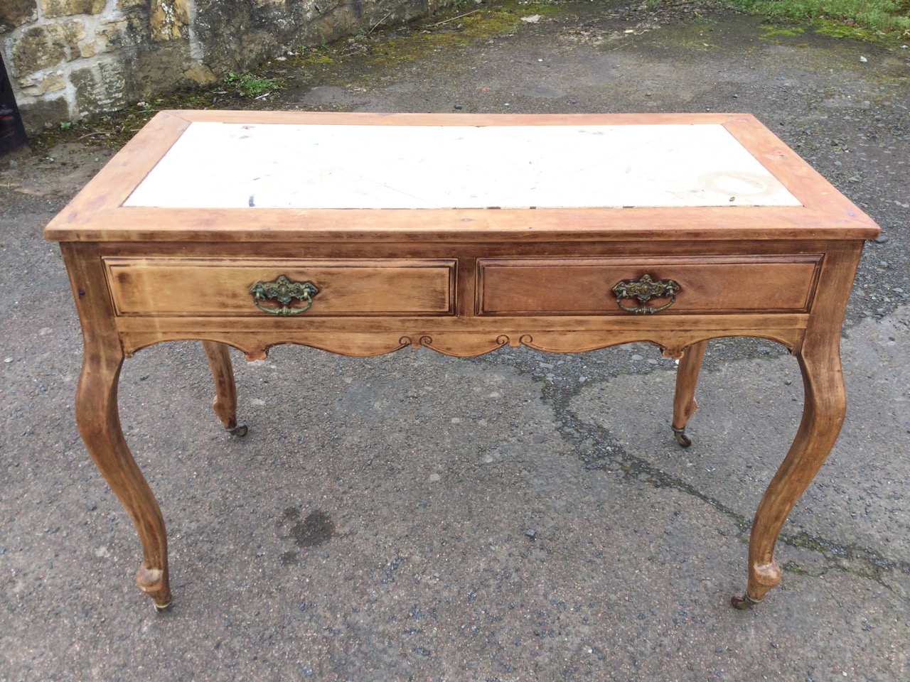 A French Louis XV provincial style pine and walnut side table, the rectangular top inset with - Image 2 of 3