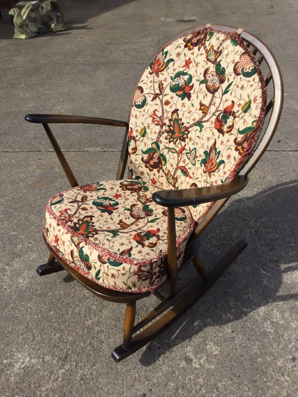 An Ercol elm & beech rocking chair with hooped spindle back and solid seat with loose cushions - Image 3 of 3