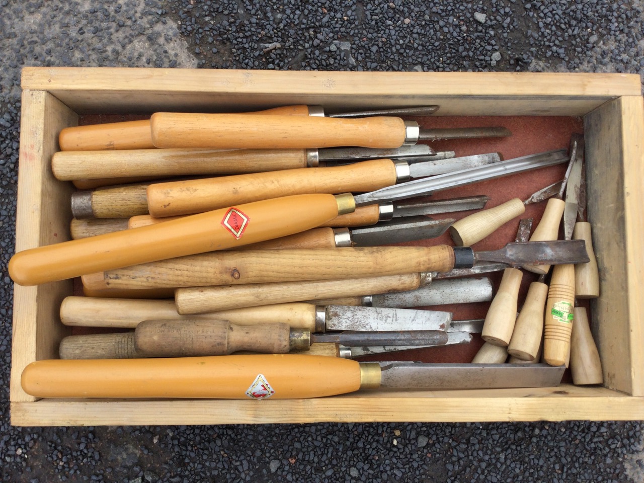 A collection of wood turning chisels, several sets, Henry Taylor, etc. (34)