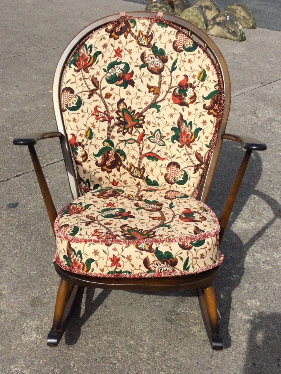 An Ercol elm & beech rocking chair with hooped spindle back and solid seat with loose cushions - Image 2 of 3