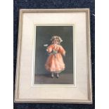 Deborah Jones, oil on board, a Victorian doll holding a daisy, signed, titled Amanda on gallery