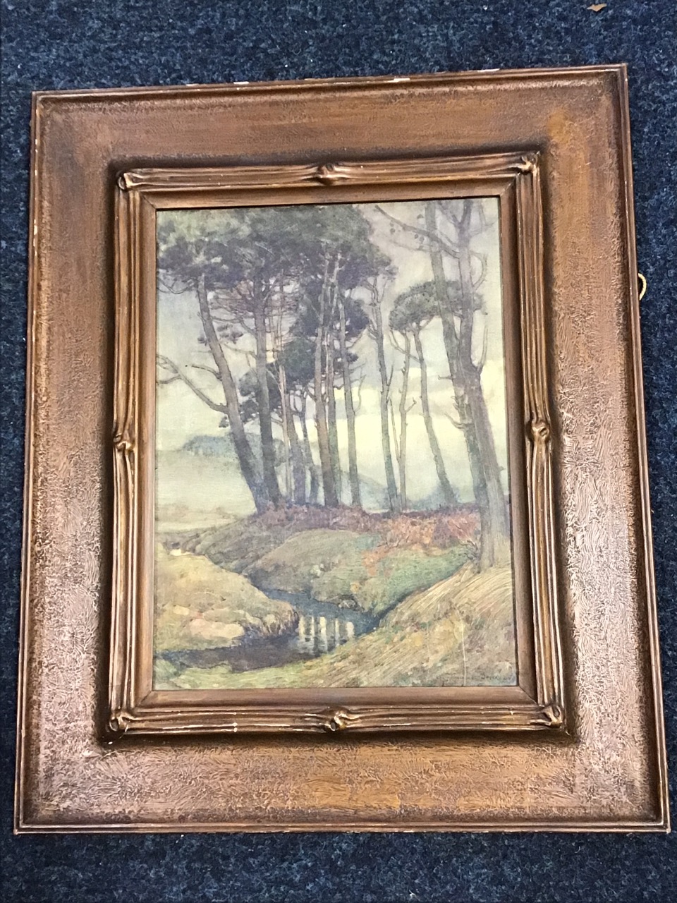 Samuel Lamorna Birch, watercolour, tree landscape with brook, signed, in original art nouveau frame.