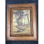 Samuel Lamorna Birch, watercolour, tree landscape with brook, signed, in original art nouveau frame.