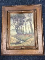 Samuel Lamorna Birch, watercolour, tree landscape with brook, signed, in original art nouveau frame.