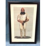Spy, coloured print, caricature portrait of cricketer WG Grace from Vanity Fair, June 9 1877, signed