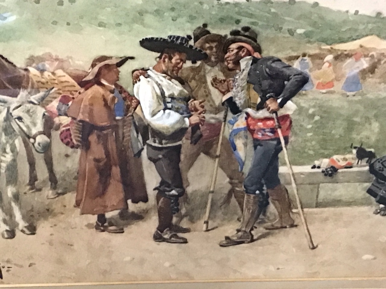 Joaquin Araujo Y Ruano, C19th watercolour, a scene of Spanish muleteers, women and a child in - Image 2 of 3