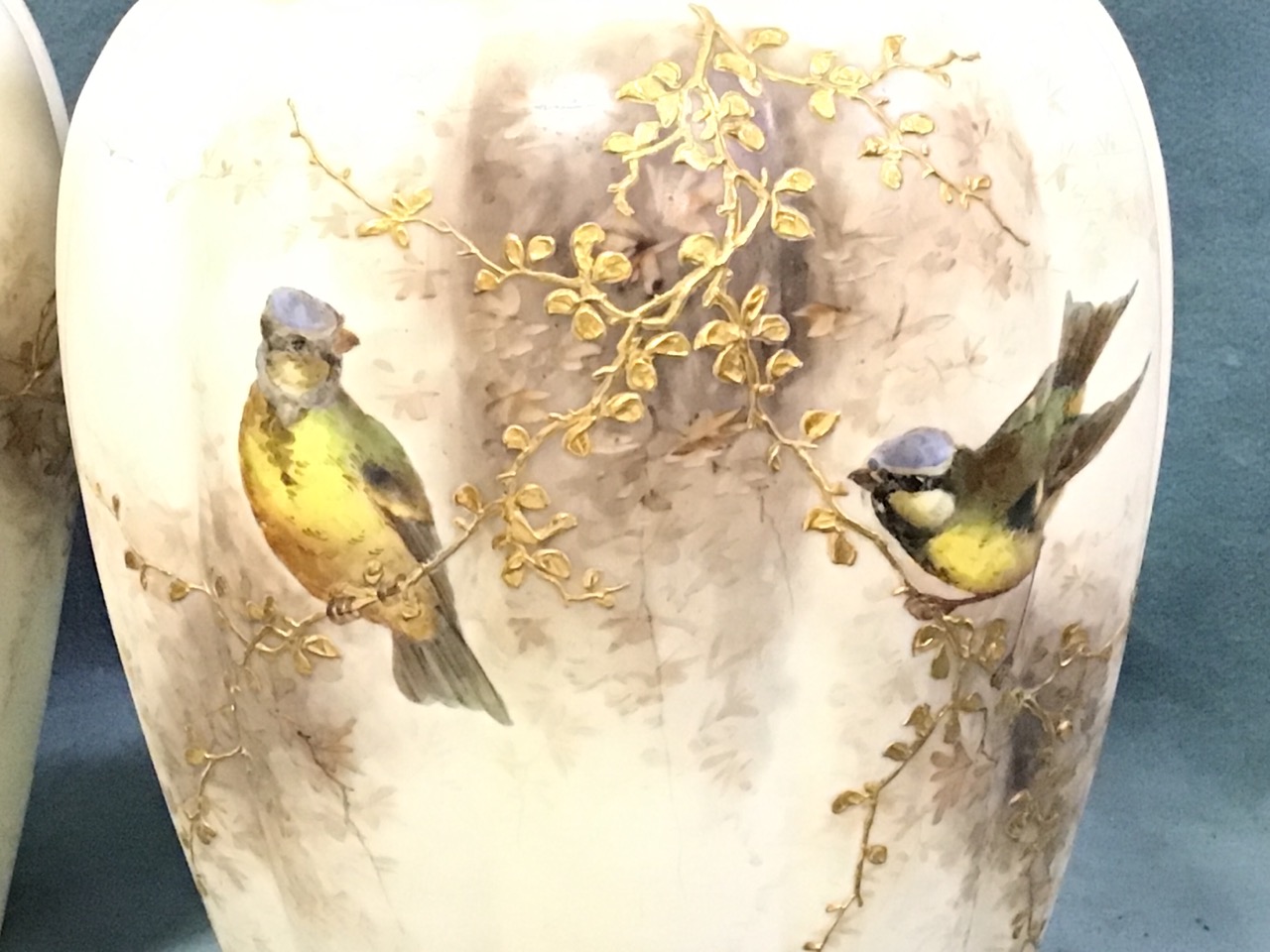A pair of C19th Grainger & Co Royal China Works Worcester handpainted porcelain lobed vases with - Image 3 of 3
