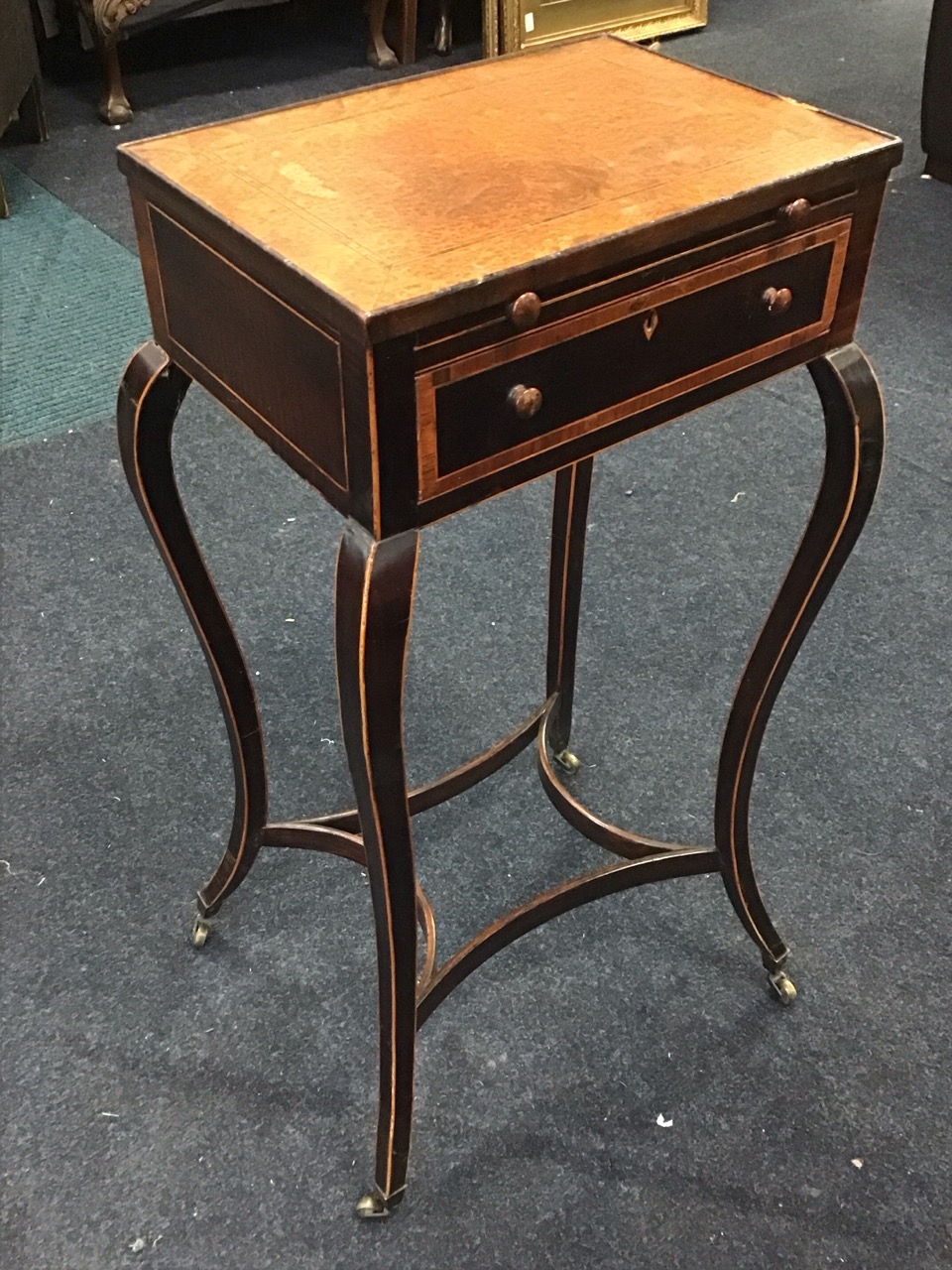 A C18th rectangular mahogany occasional table with kingwood banded partridge wood top above a - Image 3 of 3
