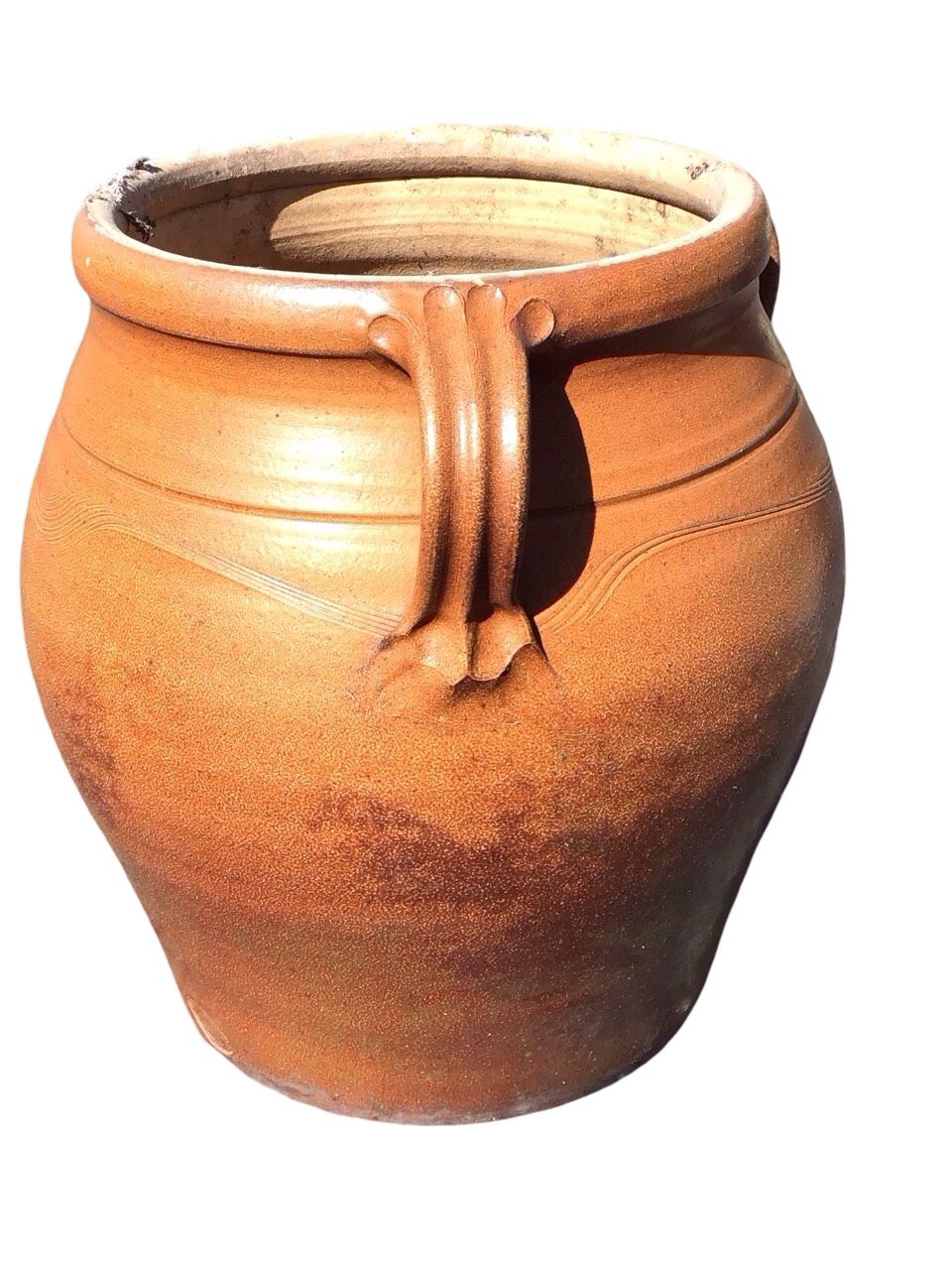 A large salt glazed stoneware Errington Reay & Co Bardon Mill bulbous pot having three applied
