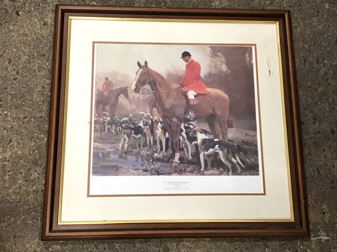 Alfred Munnings, coloured print, titled The Huntsman and Hounds, signed in the print, mounted &