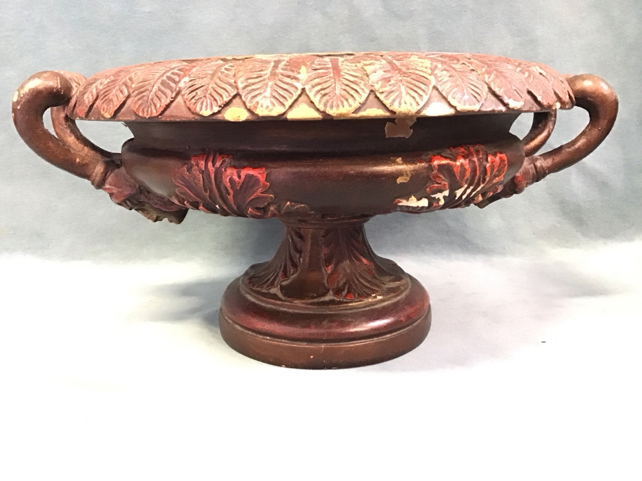 A C19th terracotta urn painted in imitation of red jasper with stiff leaf rim above an acanthus - Image 2 of 3