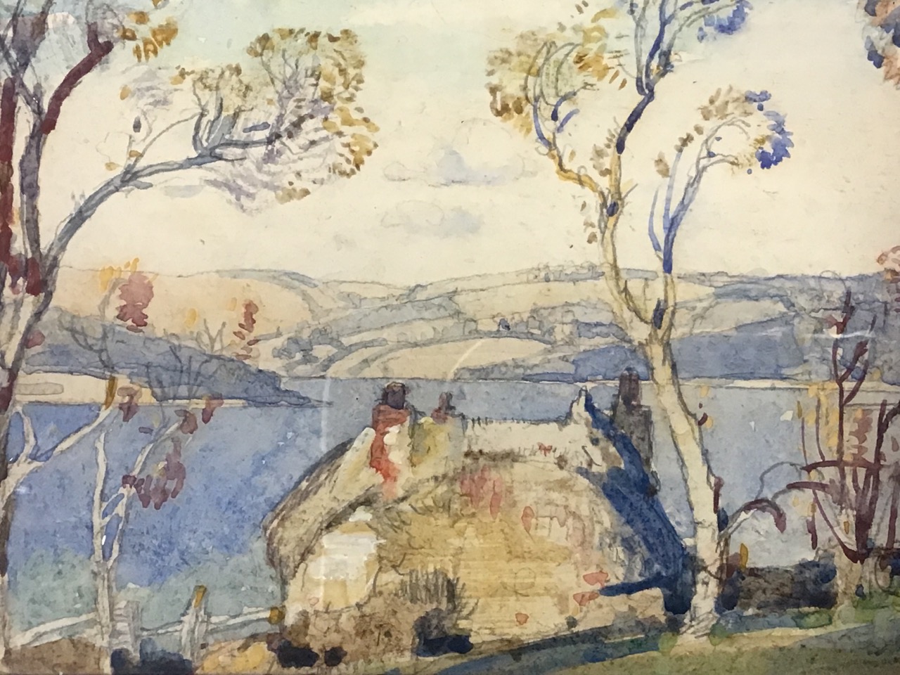 Samuel Lamorna Birch, pencil & watercolour, landscape with cottage by waterside, probably Lake - Image 3 of 3