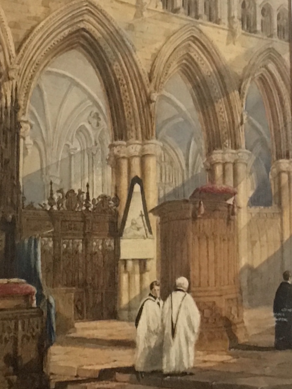 Matthew Ellis Nutter, a pair of watercolours, Carlisle Cathedral interior with clergy and the Half - Image 3 of 3