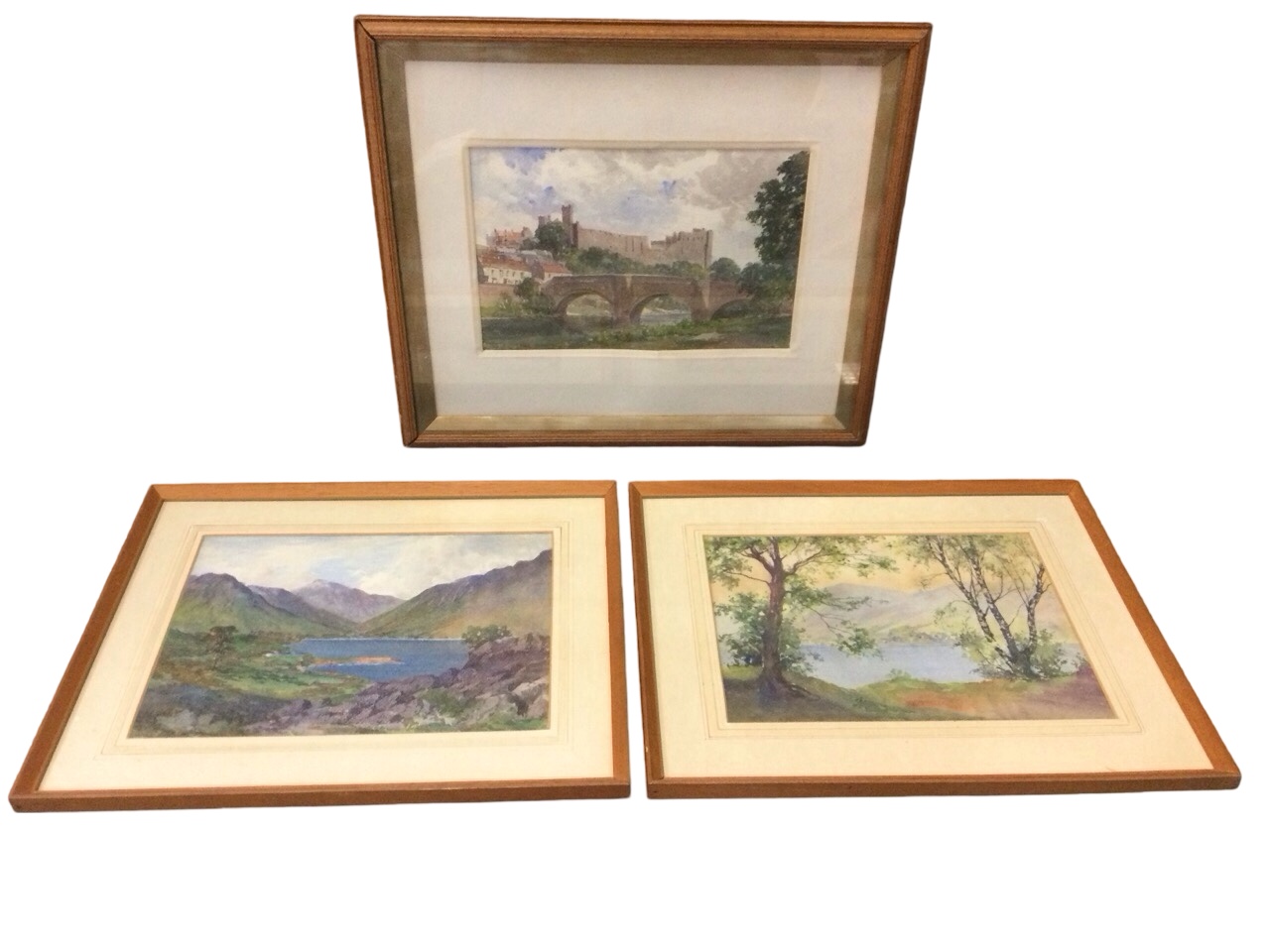 Watercolours, a pair, Scottish landscape scenes with lochs, unsigned, mounted & framed; and a