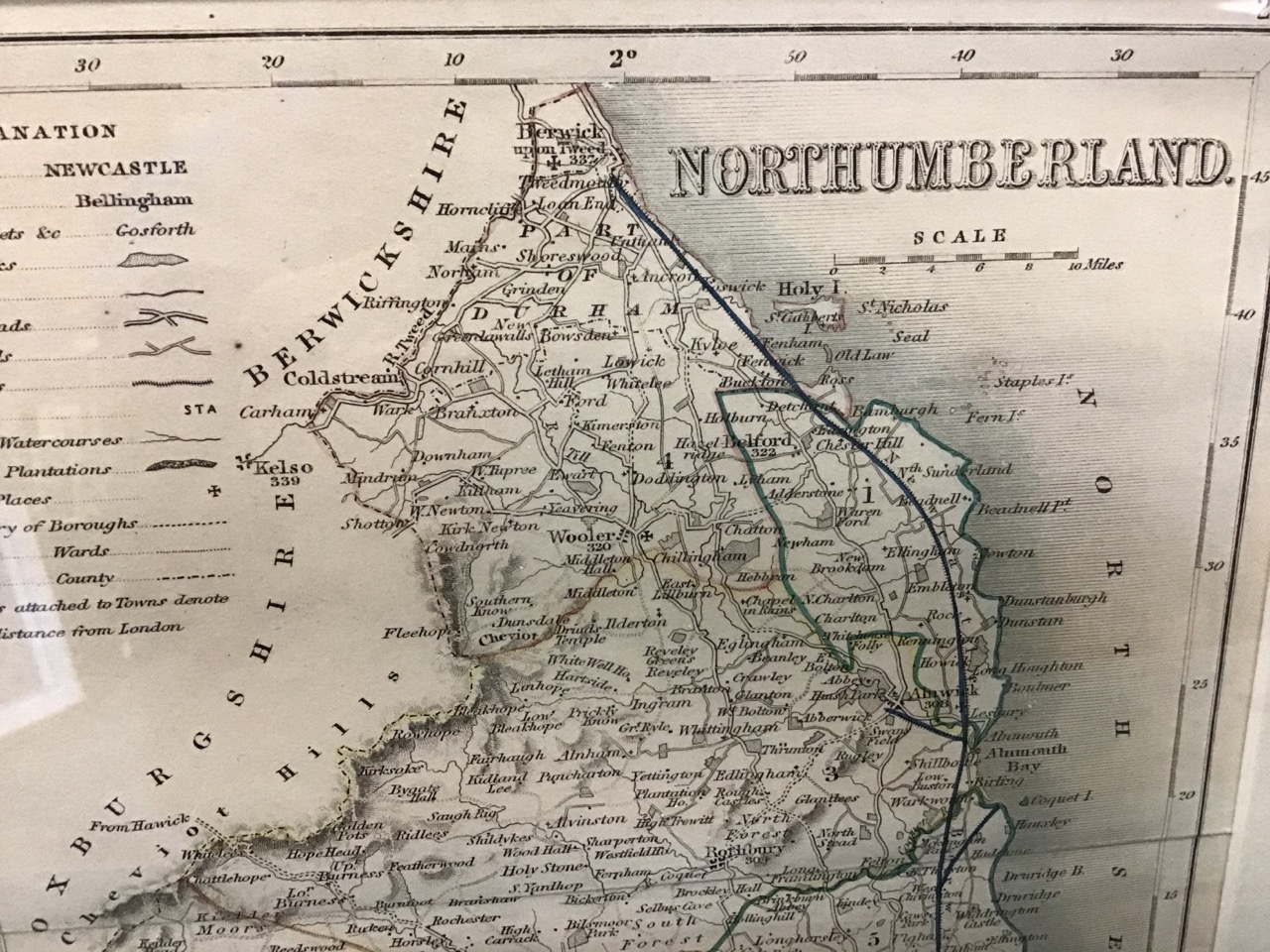 A handcoloured late Victorian map of Northumberland, the steel engraving after J Archer, mounted & - Image 3 of 3