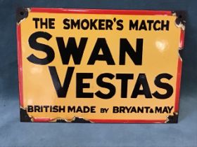 An Edwardian enamelled Swan Vestas advertising sign. (12in x 8.5in)