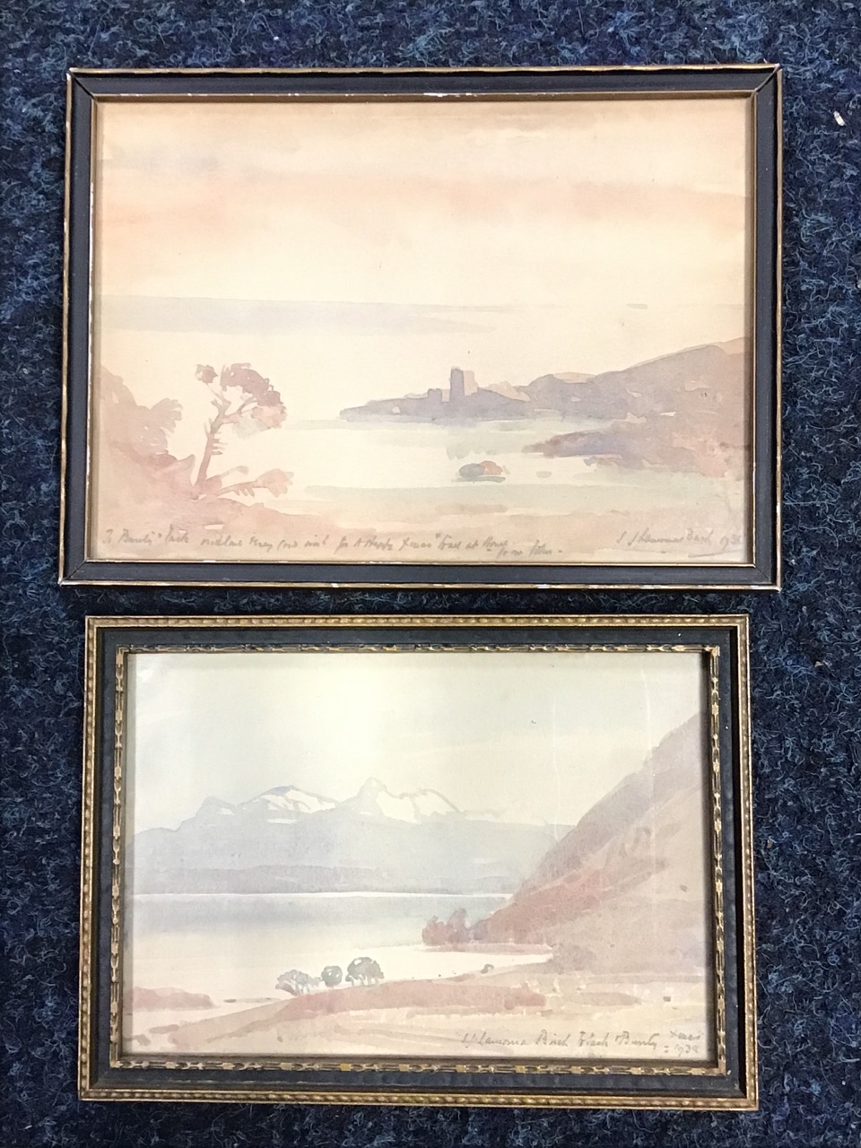 Samuel Lamorna Birch, watercolours, a pair, two Christmas card water landscape scenes, both