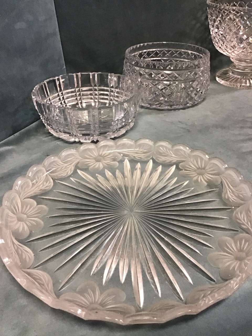 Miscellaneous cut glass bowls - two Stuart shallow footed, a Stuart pedestal punch bowl, a Harbridge - Image 3 of 3