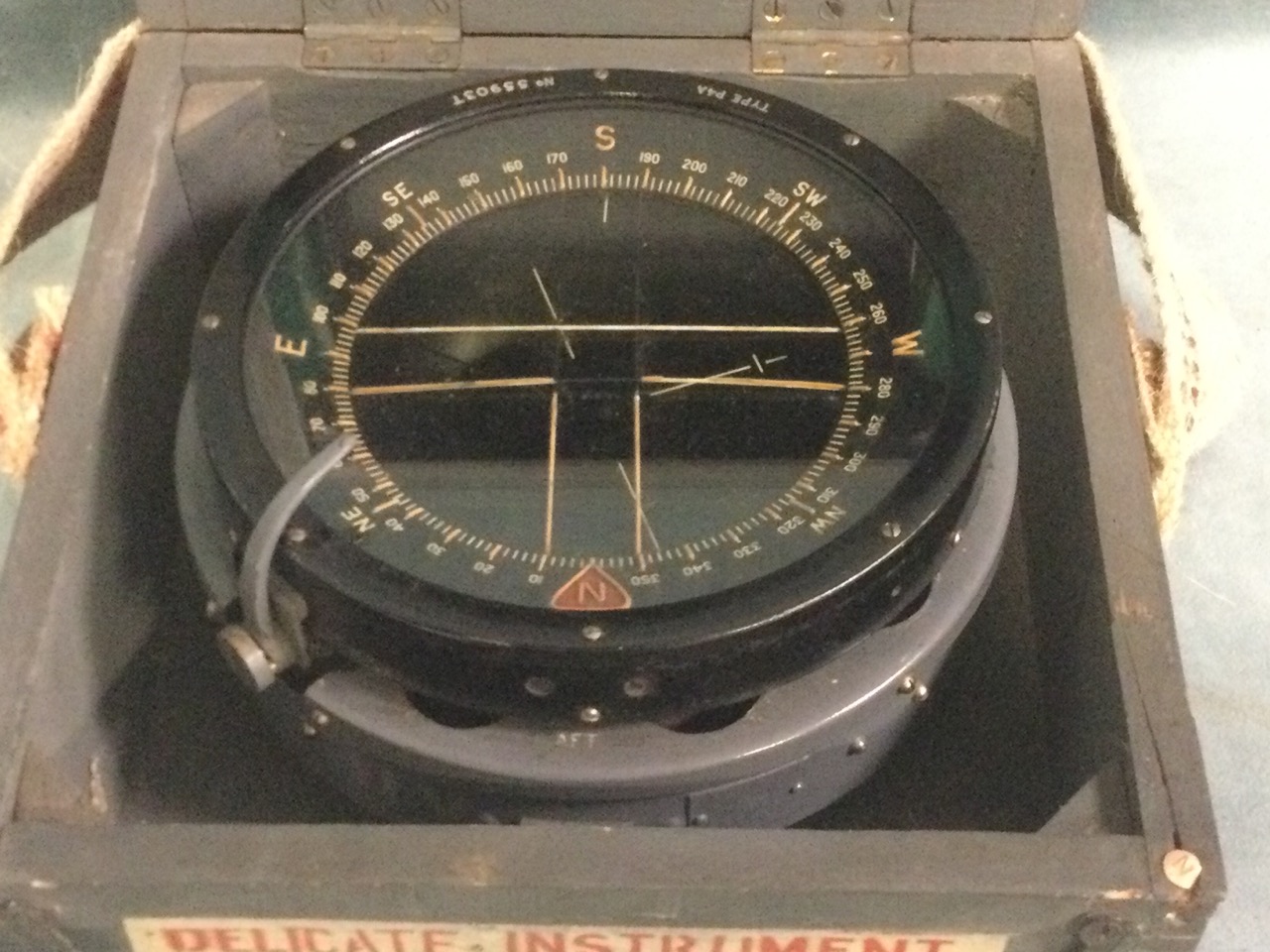 A cased gimbal mounted wartime ships compass, the type P4A instrument in working condition. (6.5in - Image 2 of 3