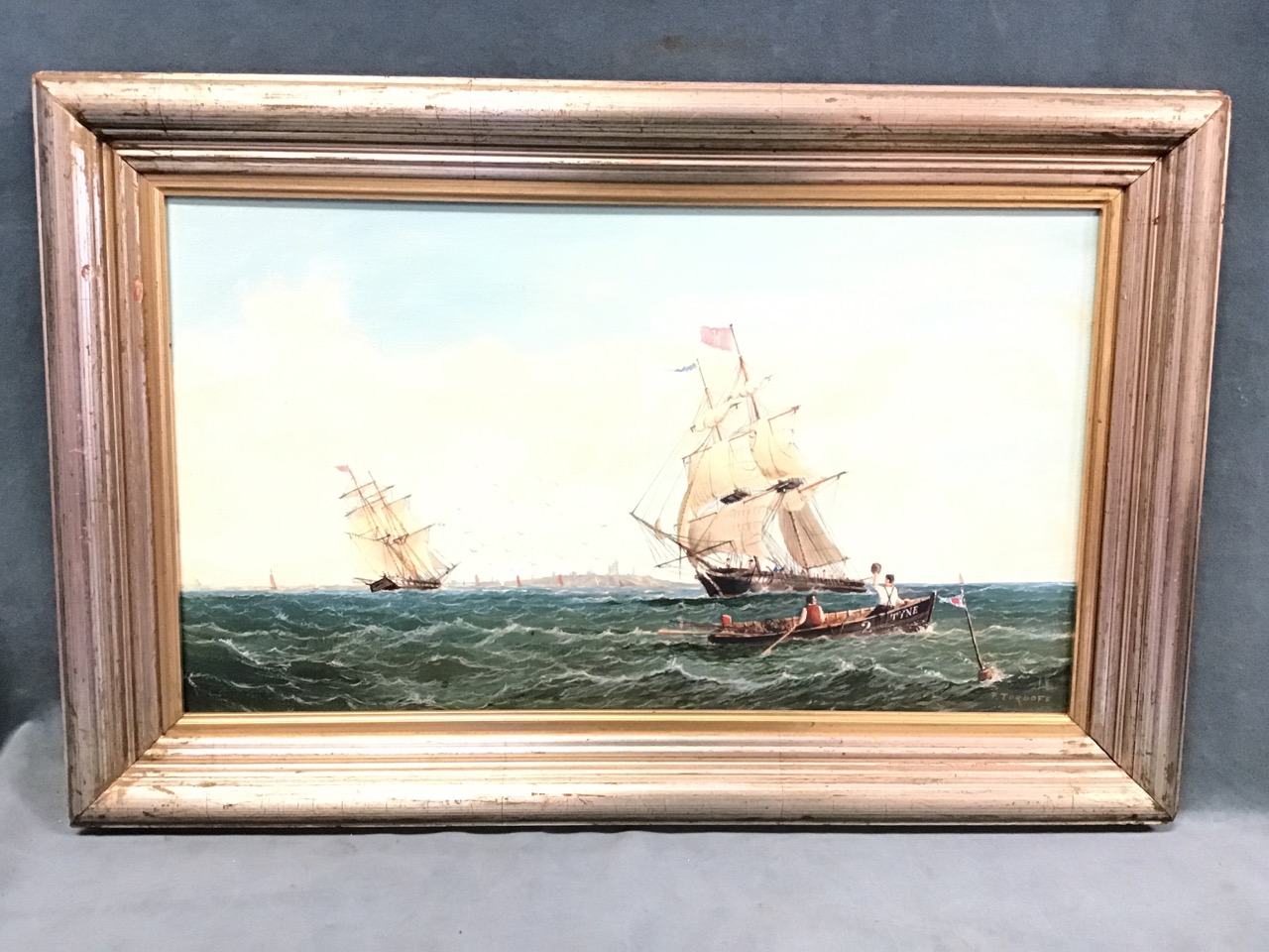 F Tordoff, oil on canvas, marine scene with nineteenth century shipping off Tynemouth, signed &