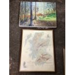 Oil in canvas, a woodland path, signed AHB, unframed - 24in x 18in; and Nigel Houldsworth,