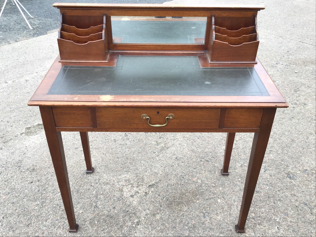 An Edwardian mahogany writing desk with raised back having central mirror flanked by stationery - Image 2 of 3
