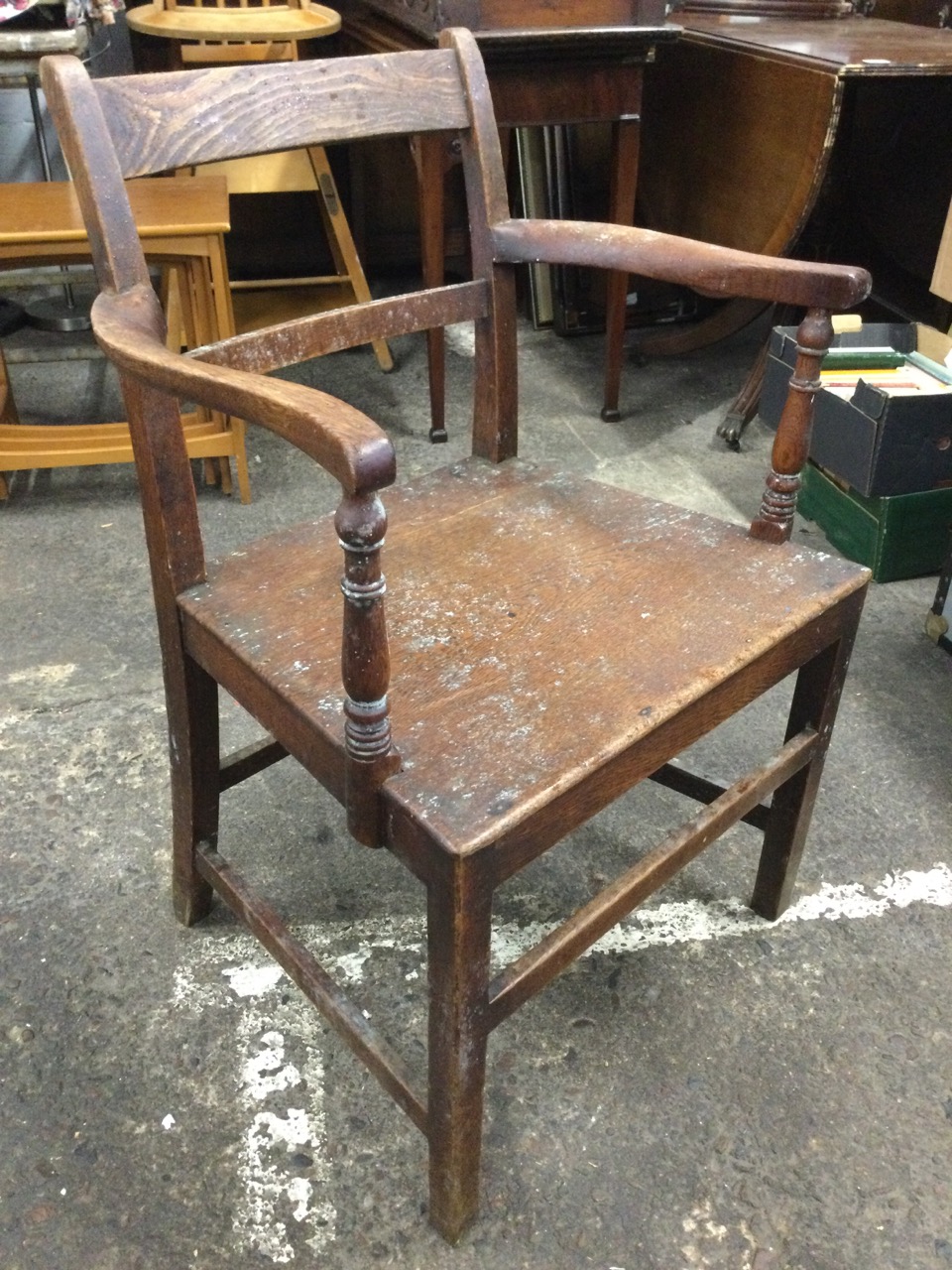A nineteenth century elm & oak country elbow chair with bar back and shaped arms supported on turned - Image 3 of 3