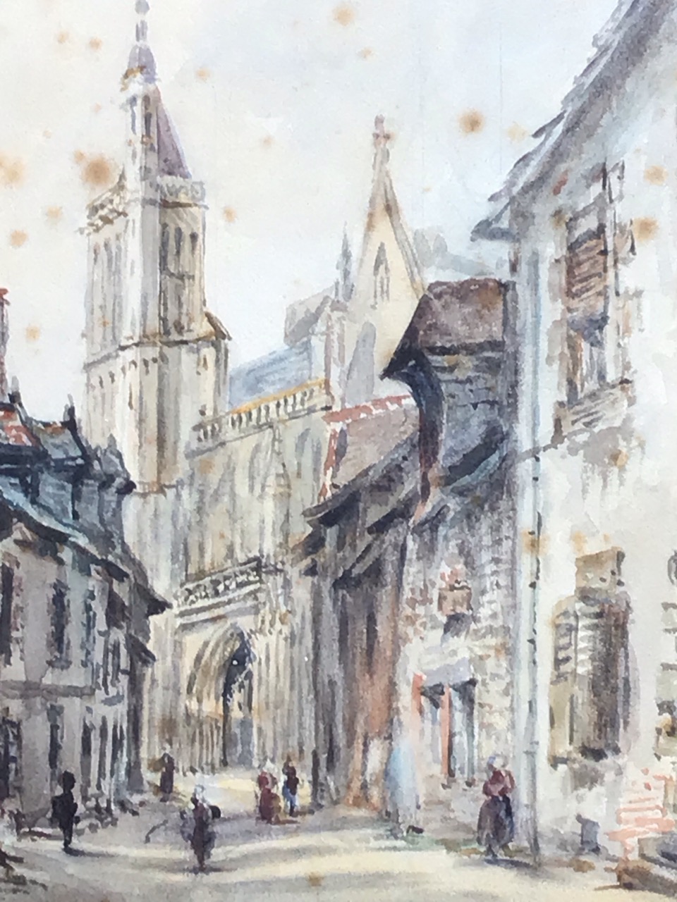 A C19th watercolour, continental street scene with church, unsigned, gilt mounted & framed - 10. - Image 2 of 3