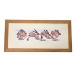 Mary Ann Rogers, coloured print, four hares in running poses, titled March Hares, signed,