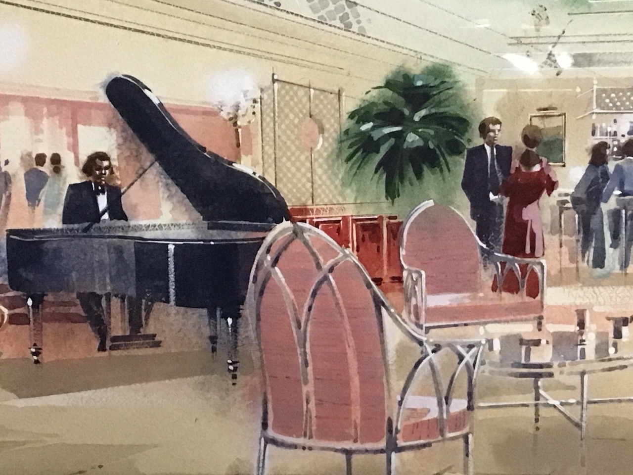 Richard Burnett, watercolour & gouache, perspective design for a hotel bar, titled The Bar “Les A” - Image 2 of 3