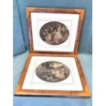 A pair of oval coloured mezzotint engravings after George Morland, The Tea Garden & St James Park,