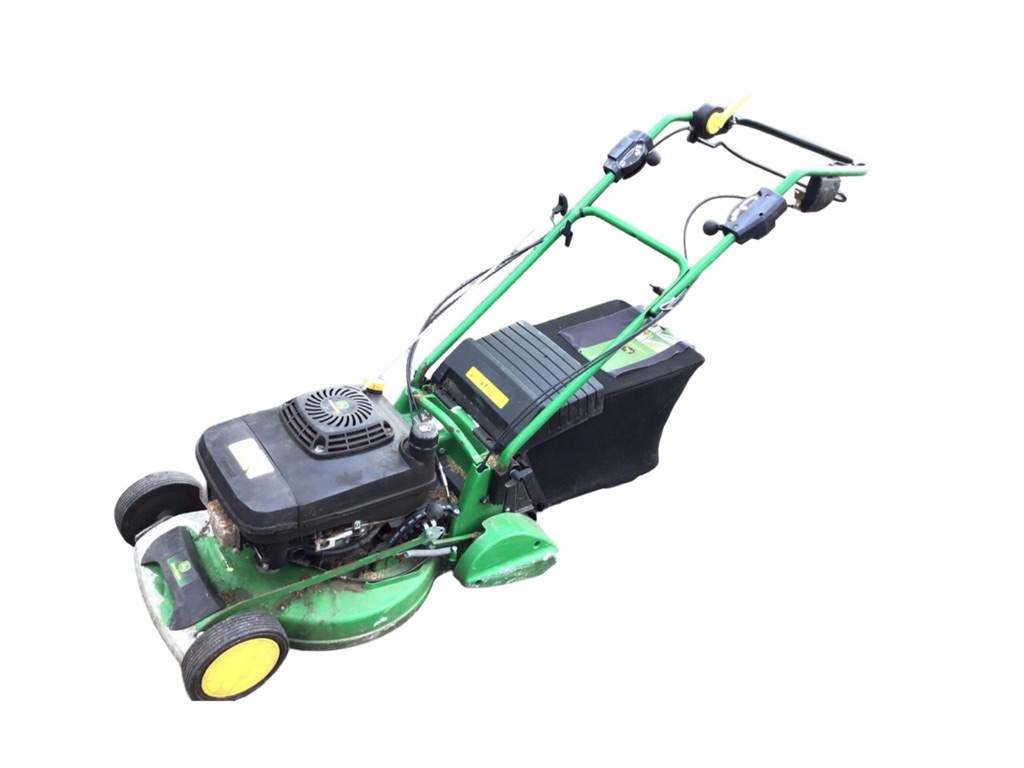 A John Deere rotary garden mower with adjustable cutter, grassbox, roller, etc. (A/F)