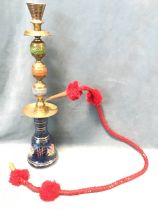 A glass & brass hookah pipe with floral and leaf decoration having bobbin column beneath urn