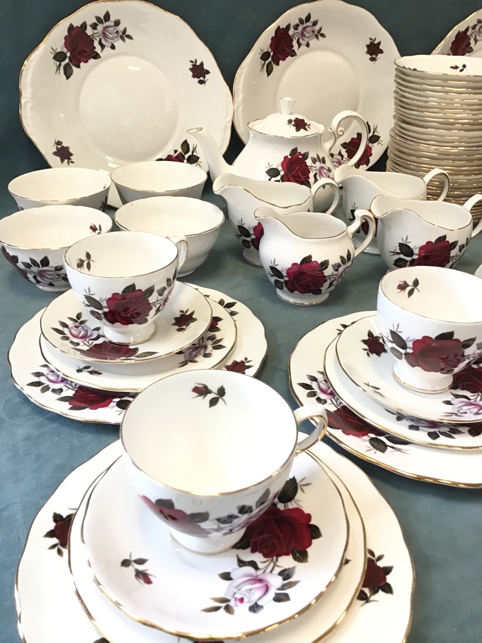 An extensive Colclough porcelain dinner & tea service decorated with roses - plates, cups & saucers, - Image 2 of 3