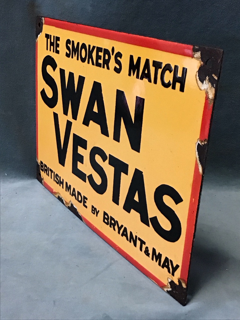 An Edwardian enamelled Swan Vestas advertising sign. (12in x 8.5in) - Image 3 of 3