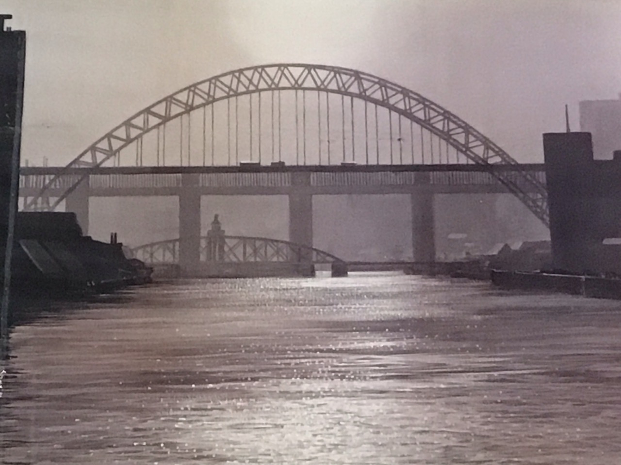 Ivan Lindsay, coloured prints, the Tyne bridges, signed in the print, mounted & framed - 19in x - Image 2 of 3