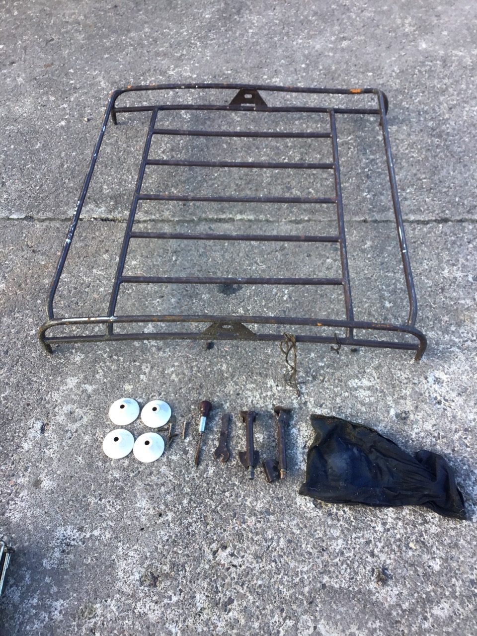 A 60s tubular car roof rack, with fittings - 36in x 37.5in; and a Slavic folding wire dog cage - - Image 2 of 3