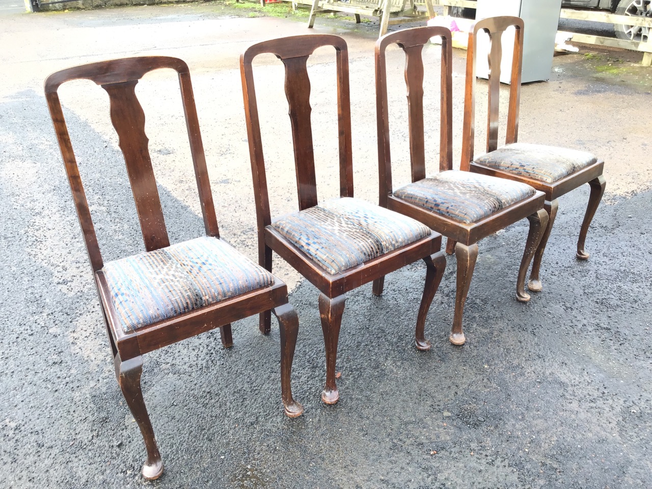A set of four Edwardian hardwood Queen Anne style dining chairs, the arched backs with shaped - Image 3 of 3
