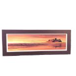 Jim Kearney, photographic canvas evening coastal view of Bamburgh Castle, the label verso numbered