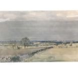 Lionel Edwards, coloured print, hunt in landscape, from the Hunting Countries series, signed and