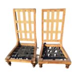 A pair of "stripped back" and re-webbed Victorian chairs, the frames with high backs and tapering