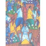 Haitian School, acrylic on canvas, figures in a colourful marketplace, signed Millien, mounted &